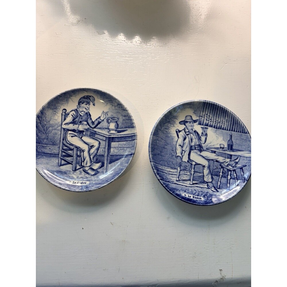 Vintage Boch Belgium Delfts Mini Plates/coasters Tavern Le Cidre Le  Rhum Set 2